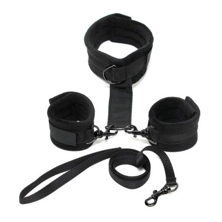 Handcuffs to Collar & Leash Adjustable Black